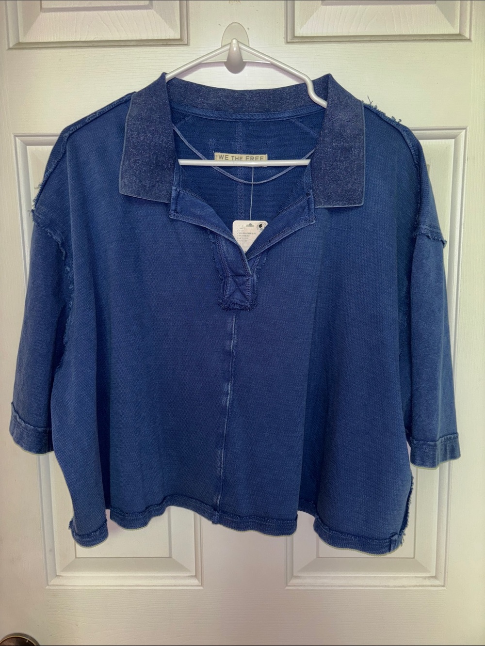 We The Free Washed Indigo Relaxed Polo Sweatshirt